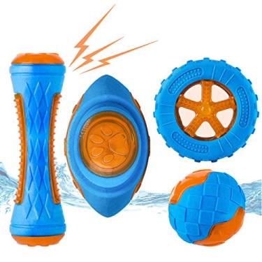 Imagem de Pacote com 4 peças de brinquedos de piscina, brinquedos flutuantes para pegar e brincar interativos, conjunto de brinquedos de praia para cães, borracha termoplástica