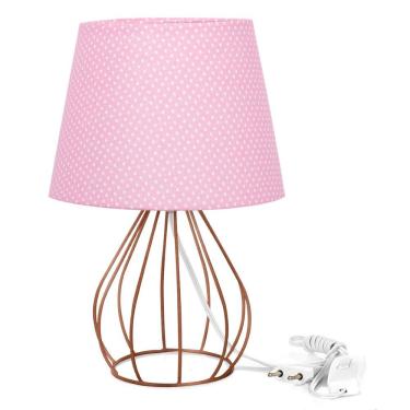 Imagem de Abajur Cebola Dome Rosa/bolinha Com Aramado Cobre