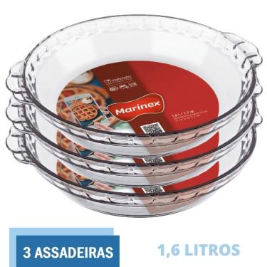Imagem de 3 Travessas de Vidro Forma Filetada 1,6L Doces Torta Marinex