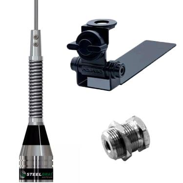 Imagem de Kit Enfeite Antena Móvel Px 65cm Bobina no Centro Suporte Adaptável Caminhonete Parafuso de Fixação
