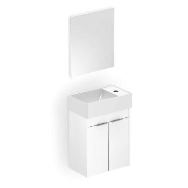 Imagem de Conjunto para Banheiro com Gabinete Suspenso 2 Portas com Cuba e Espelho Celite Branco