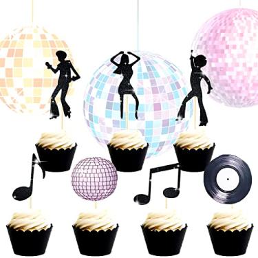 Imagem de Conjunto de 35 Suprimentos de festa LaVenty 70 Disco Cupcake Topper 70 Decoração de bolo Disco Cupcake Toppers Sábado Febre Noturna Decorações de festa Disco Bola Dança Aniversário