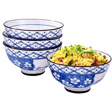 Imagem de BOSILI Tigelas chinesas especiais azuis e brancas, conjunto de 4 tigelas de arroz de orquídea simples, adequadas para salada de arroz e molho