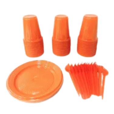 Imagem de Descartáveis Pratos Copos E Garfos Laranja P 50 Pessoas