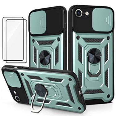 Imagem de Capa iPhone 8 Capinha (2 pedaços de filme temperado Protetora) de Câmera Proteção de Tela Metal KickStand (Verde)