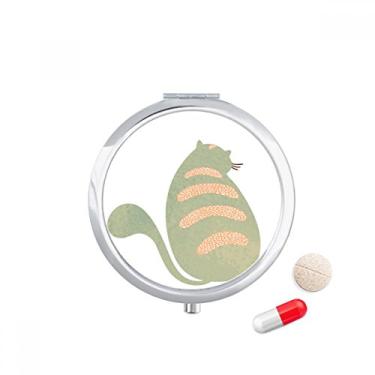 Imagem de Caixa de comprimidos de aquarela de animal de gato verde com ajuste ciano caixa de armazenamento de remédios dispensador