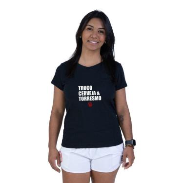 Imagem de Camiseta Feminina Frase Truco Cerveja E Torresmo Manga Curta Algodao Com Abridor De Garrafas