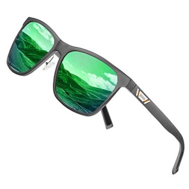 Imagem de DUCO Óculos de sol masculinos polarizados com armação retangular retrô para dirigir e pescar 100% bloqueio de UV 3029H, Armação metálica Revo Lente verde, common