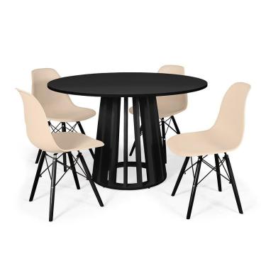 Imagem de Conjunto Mesa de Jantar Redonda Talia 120cm Preta com 4 Cadeiras Eames Eiffel Base Preta - Nude