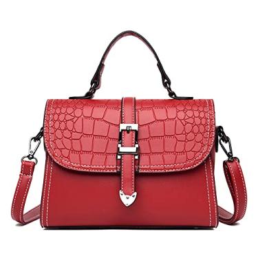 Imagem de Bolsa de mão feminina com alça superior da moda bolsa transversal de couro padrão crocodilo bolsa de ombro casual, Vermelho