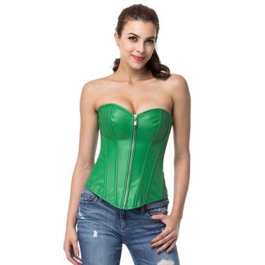 Imagem de Corpete Corset Corselet Redutor Modelador Cintura Couro Brasil Verde M83