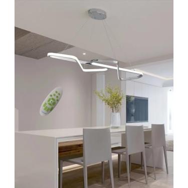 Imagem de Luminária pendente moderna de led para sala de jantar, lâmpada suspensa regulável, mesa de jantar, cromada, luminária suspensa com altura ajustável, lâmpada de sala de jantar com anéis de co