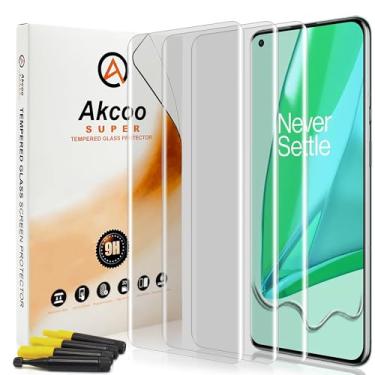 Imagem de Akcoo [Pacote com 3] Película Protetora de Tela OnePlus 9 Pro [Vidro Temperado UV Líquido] Adesivo de Tela Completa [Toque Sensível][Compatível com Sensor de Impressão Digital] HD Transparente para OnePlus 9 Pro 5G 2021