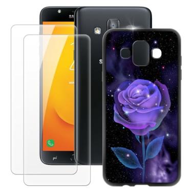 Imagem de MILEGOO Capa para Samsung Galaxy J7 Duo + 2 peças protetoras de tela de vidro temperado, capa ultrafina de silicone TPU macio à prova de choque para Samsung Galaxy J7 Duo (5,5 polegadas) rosa