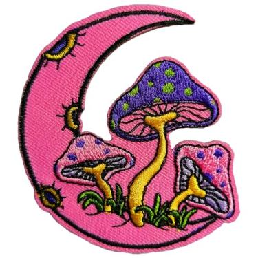 Imagem de CHBROS Adesivos de cogumelos crescem na lua, remendos bordados, aplique para costurar ou passar a ferro em roupas, jaquetas, camisetas, mochilas..