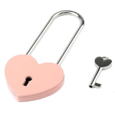 Imagem de 1 cadeado polido em forma de coração de metal com chave de esqueleto, bolsa de mão de substituição, laço de casamento, caixa de joias, caixa de armazenamento, livro diário (rosa longo - 1 peça)