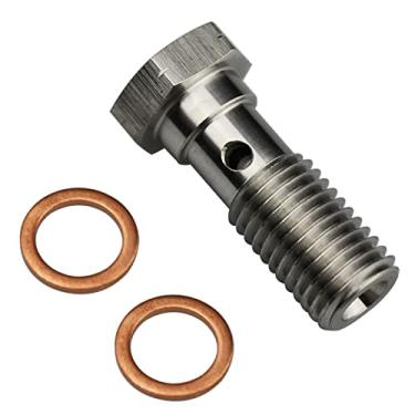 Imagem de KRD PERFORMANCE Parafuso banjo universal de aço inoxidável -3 AN 3/8" x 24 UNF rosca turbo de freio com 2 arruelas de cobre, parafuso banjo único de 20 mm de comprimento