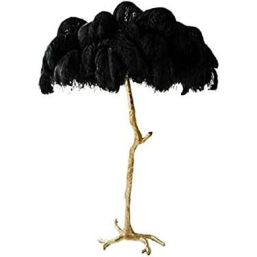 Imagem de Abajur de pena de avestruz natural, abajur de resina para sala de estar, estilo nórdico roxo claro, abajur de resina, abajur de árvore alta para sala de estar, 35 penas, preto