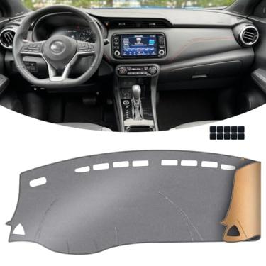 Imagem de KEYOOG Capa de painel para painel de instrumentos adequada para Ni-ssan Kicks 2023-2017 (sem modelos HUD), tapete antirreflexo, protetor solar antiderrapante (cinza)