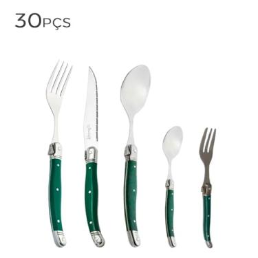 Imagem de Faqueiro de Aço Inox Laguiole Verde 30PÇS