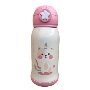 Imagem de Garrafa Térmica Infantil Aço Inox Com Canudo Silicone Escolar 500ml (Gatinha)
