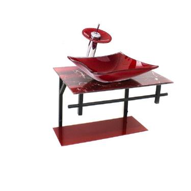 Imagem de Gabinete de vidro para banheiro 60cm retangular ap slim marmore avermelhado