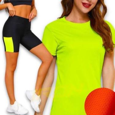 Imagem de Conjunto Camiseta Blusinha DRY + Short Leg Legging BOLSOS Corrida Academia 636-Feminino