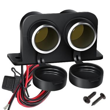 Imagem de [Nova atualização] Divisor de soquete de isqueiro de carro com fusível de 15A, plugue duplo de substituição de tomada de energia à prova d'água 12V com parafusos de fio/montagem para caminhões marítimos ATV Rv