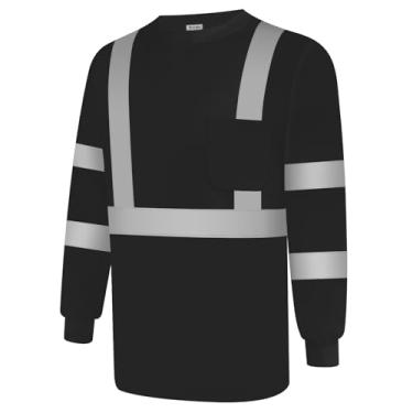 Imagem de Uno Mejor Camisetas masculinas Hi Vis Classe 3 de alta visibilidade com mangas compridas, camisas refletivas de segurança para homens e mulheres, camisas de construção, duráveis e respiráveis,