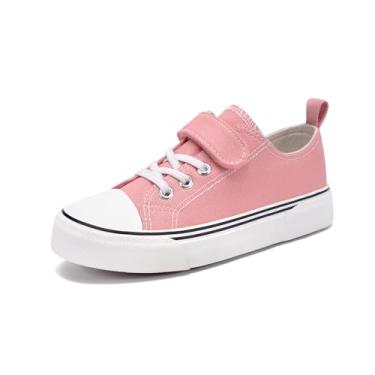 Imagem de Zoroadke Tênis infantil infantil para meninos e meninas, cano baixo, tira ajustável, sapatos de lona para crianças, rosa, 11 Little Kid