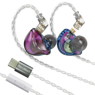 Imagem de RevoNext IEM Fone de ouvido profissional bobina móvel magnética dupla com fio em monitores de ouvido para músicos, bateristas, cantores, fones de ouvido (roxo tipo-C)