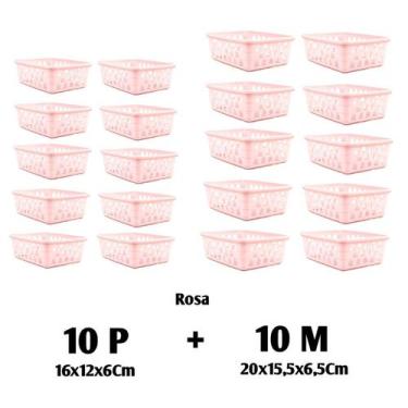 Imagem de Kit 20 Cestos Organizador Multiuso 10 M + 10 Pequeno Rosa - 123organiz