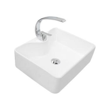 Imagem de Kit Cuba Pia Louça Cerâmica Banheiro C/Torn E Vál Cromada 26 - Smart N