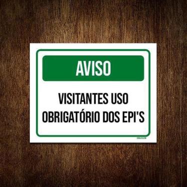 Imagem de Placa Verde Aviso Visitantes Uso Obrigatório Epi 36X46 - Sinalizo.Com