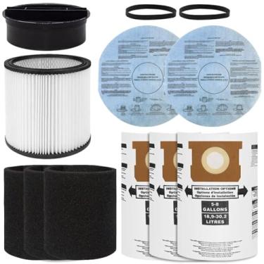 Imagem de 90304 Filtro para aspirador de pó seco molhado com tampa, 3 peças de filtro de espuma 90585, 2 filtros 9010700 com faixa de retenção e 3 peças de sacos de substituição para aspirador de pó 5-8 galões