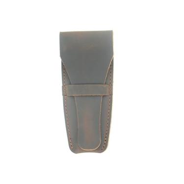 Imagem de JJNUSA Estojo de barbear de couro antiquado, bolsa de viagem, com borda dupla, 11,4 cm, acessórios de barbear, essenciais para cuidados pessoais, navalha masculina (marrom escuro)