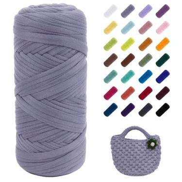 Imagem de JeogYong Fio de camiseta, 200 g/59,7 m, tecido elástico, tecido de tricô, fita de tecido de crochê grosso cinza claro para sacos de crochê/cestas/tapetes, decoração de casa, artesanato DIY
