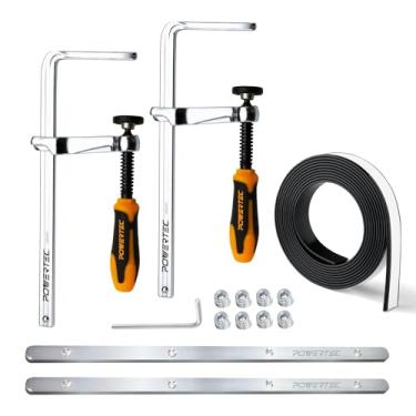 Imagem de POWERTEC 72046 Conector de trilho de guia de serra de trilho para Festool, Makita, DeWalt e Triton, conjunto de 2 com 139,7 cm de faixa de substituição de protetor de estilhaço e 2 braçadeiras de