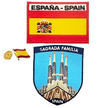 Imagem de A-ONE Pacote com 3 peças - Bordado da Sagrada Família + Broche e Patch de Lapela Bandeira da Espanha, Marco de Barcelona, Gaudi, Lembrança de Ponto Turístico, Decoração Criativa, Remendo Costurado
