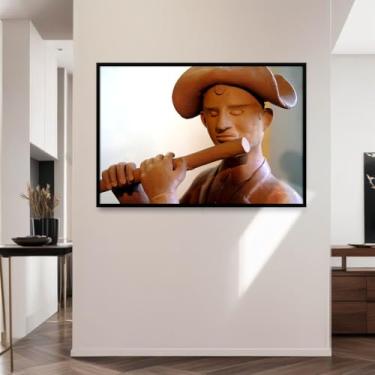 Imagem de Quadro Decorativo Arte de Barro; Tocador de Pífano, Cultura nordestina. Arte de Caruaru. Artesanato de Caruaru. Pernambuco. Arte de barro de Caruaru. (70X50 MOLDURA PRETA)