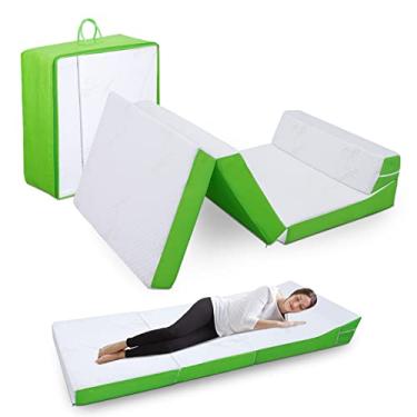 Imagem de CHxxy Colchão Dobrável com Travesseiro - Espuma Viscoelástica Tripla de 4" para Adultos e Crianças - Barraca Portátil Dobrável, Trailer, Viagem em Trailer, Convidado (Com Capa de Bambu Removível e Lav