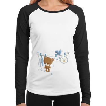 Imagem de Baby Look Raglan É um menino Manga Longa - Foca na Moda, Branco, Preto