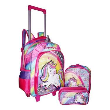 Imagem de Kit Mochila Unicórnio Juvenil Escolar Meninas Rosa Infantil  - Denlex,