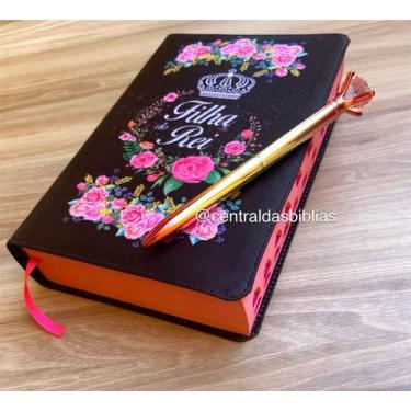 Imagem de Kit Biblia filha do rei e Caneta fofa Letras Grandes Evangélica Com Ha