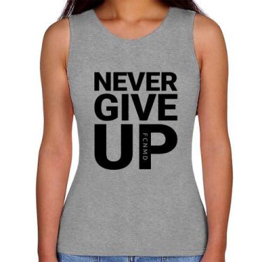 Imagem de Regata Feminina Never give up - Foca na Moda, Cinza, M