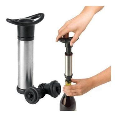 Imagem de Kit Bomba A Vácuo Para Vinho Com 2 Rolhas Tampa Garrafa - Brinox, UNIC