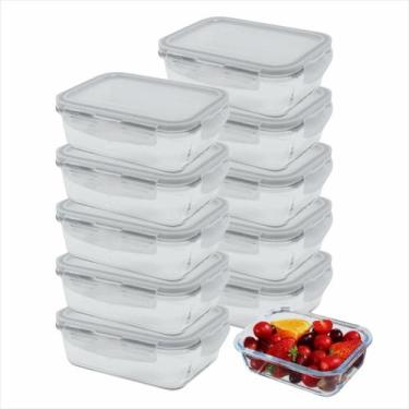 Imagem de kit 10 pote de vidro marmita hermético tampa com trava 640ml - NeriSho