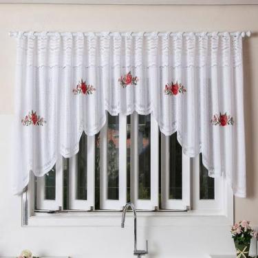 Imagem de Cortina Bando Renda Cascata Branca 3,00 M X 1,00 Alt Rosas - Interlar