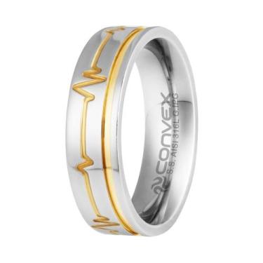 Imagem de Aliança de Namoro Heart Beat Feel 6mm com Filete Gold IPG - Convex, 16