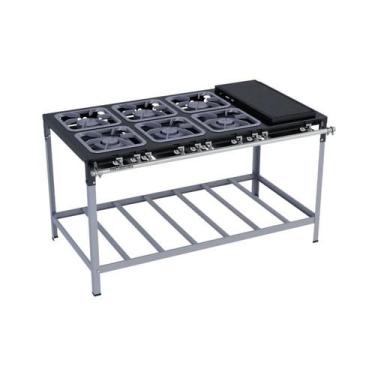 Imagem de Fogão Industrial 6 Bocas 30X30 com Chapa S2000 Metalmaq, Gás de Botijã